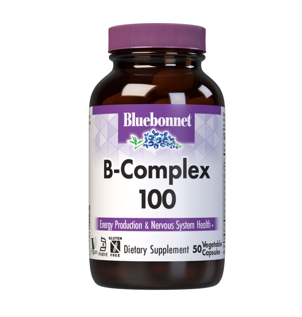 Bluebonnet Nutrition B Complex 100 Vegetable Capsules, Full Spectrum, Vitamina B6, B12, Biotin, Folate, Vegan, Vegetarian, Gluten Free, Soy Free, Milk Free, Kosher, 50 Vegetal Capsules
