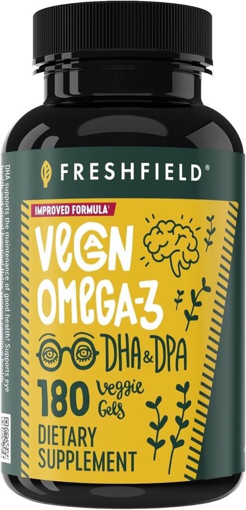 Vegan Omega 3 DHA: Algae Oil, Most Reviewed, Carrageenan Free, Sustainable, Tested, No Heavy Metals, Fish Oil Alt, Plant Based Omega. Apoya Corazón, Cerebro, Salud Conjunta w/DPA