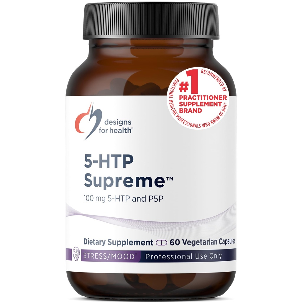 Diseños para la salud 5-HTP 100mg con vitamina B6 (P-5-P) - 5-HTP Supremo 100 mg Suplemento - Precursores de serotonina para ayudar a apoyar el mood saludable + apetito (60 cápsulas)