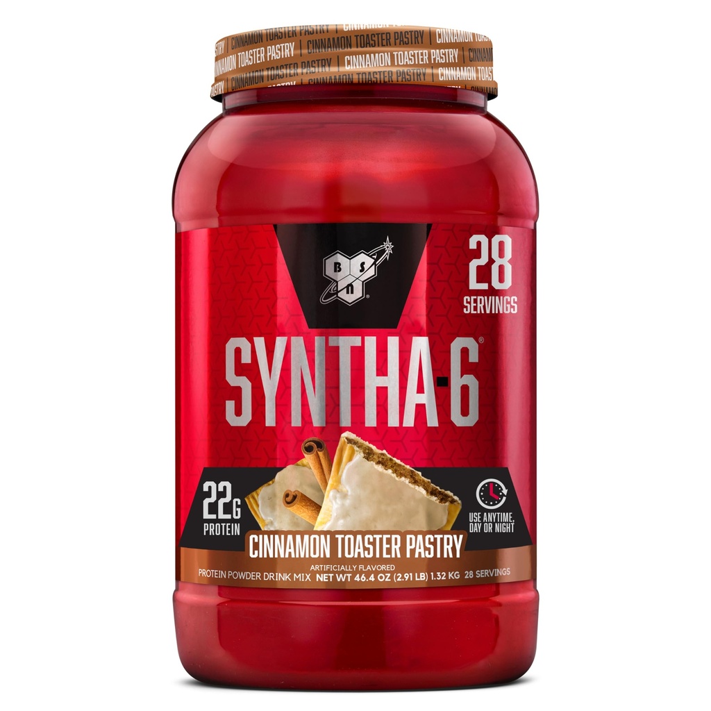 BSN SYNTHA-6 Polvo Proteína Premium con 6g de fibra, Whey Protein, Micellar Casein, Milk Protein Isolate Blend, 5g Fat, Cinnamon Toaster Pastry, 28 Servimientos (Paquete May Vary)