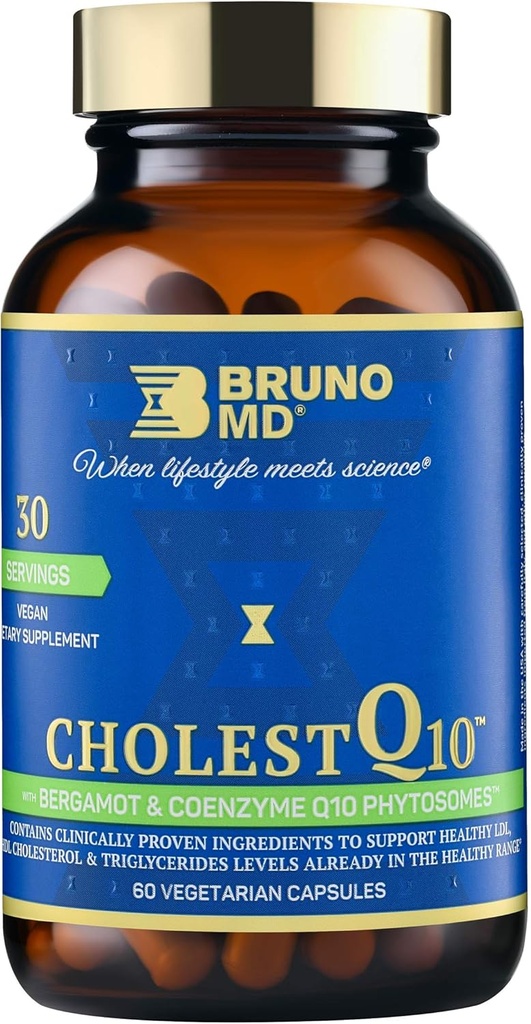 Suplemento CholestQ10, soporta niveles de colesterol HDL y triglicéridos ya dentro del rango normal, con Curcumin, Ingredientes clínicos, Cardunculus Natural Cynara, 60 cápsulas