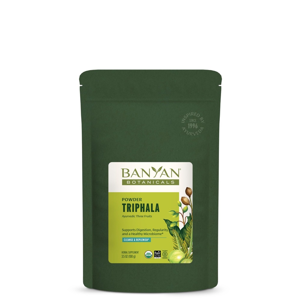 Botánicos de Banyan Triphala Powder - Suplemento de Digestión Orgánica con Amla, Haritaki & Bibhitaki – Digestión, Soporte de Colón " Microbioma de Gut saludable* – 3.5 oz – No GMO Fuente sostenible Vegan