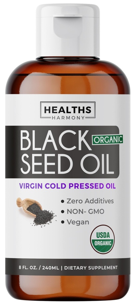 USDA Organic Black Cumin Seed Oil Liquid (8 fl oz) Premium Cold-Pressed Nigella Sativa Producing Pure - Antioxidant Supplement - Vegan, Gluten-Free, & Non-GMO (No Pills or Capsules)