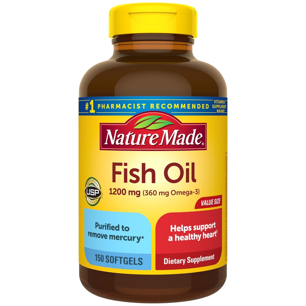 Nature Made Fish Oil Omega 3 Suplementos, 1200 mg Softgels, Omega 3 Fish Oil for Healthy Heart Support, 150 Softgels, 75 Day Supply