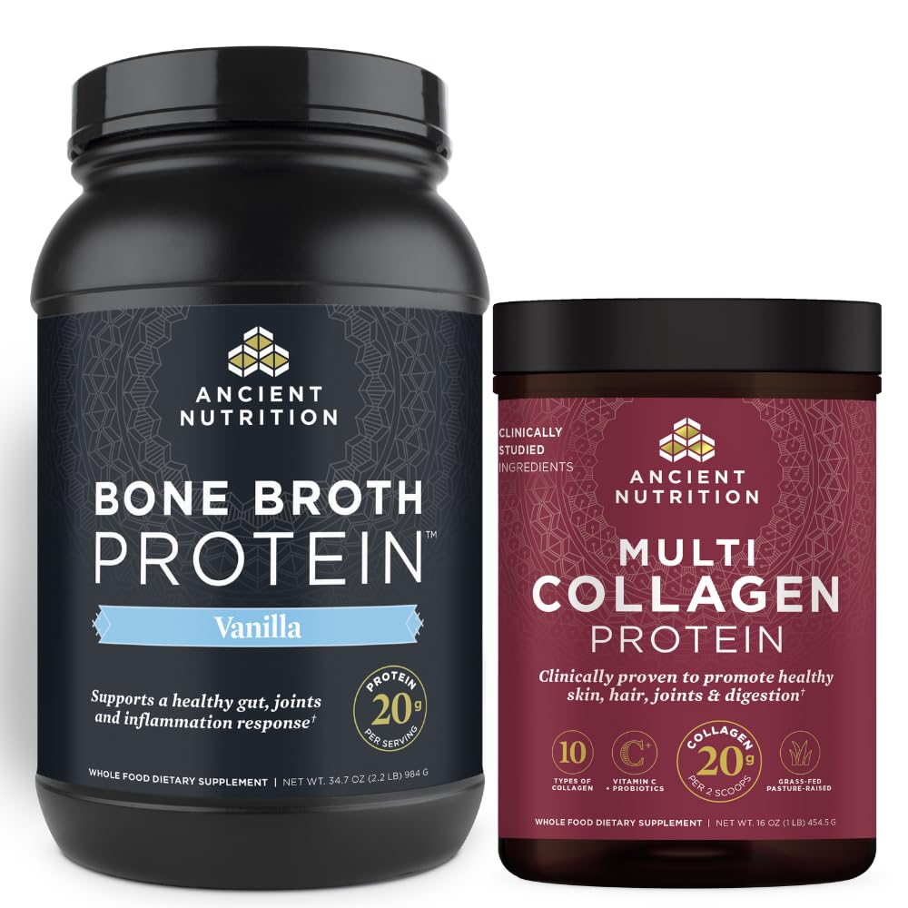 Antigua Nutrición Bono Broth Protein Powder, Vainilla, 40 Servimientos + Multi Collagen Protein Powder, Desarrollado, 45 Servimientos