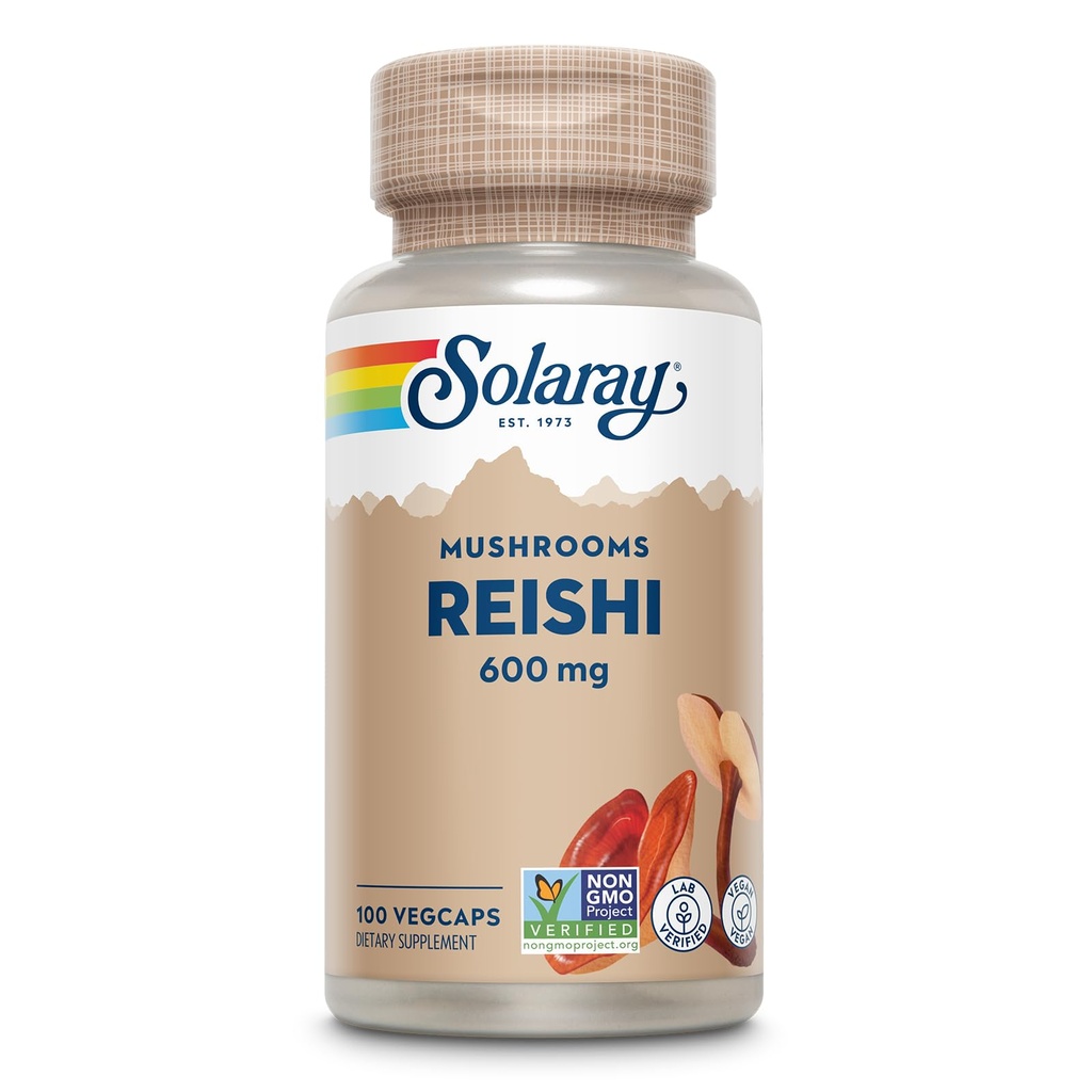 SOLARAY Reishi Mushroom 600mg - Reishi Mushroom Capsules for Immune Support - Vegan, Lab Verified - 60 días de garantía de devolución de dinero - 100 servicios, 100 VegCaps
