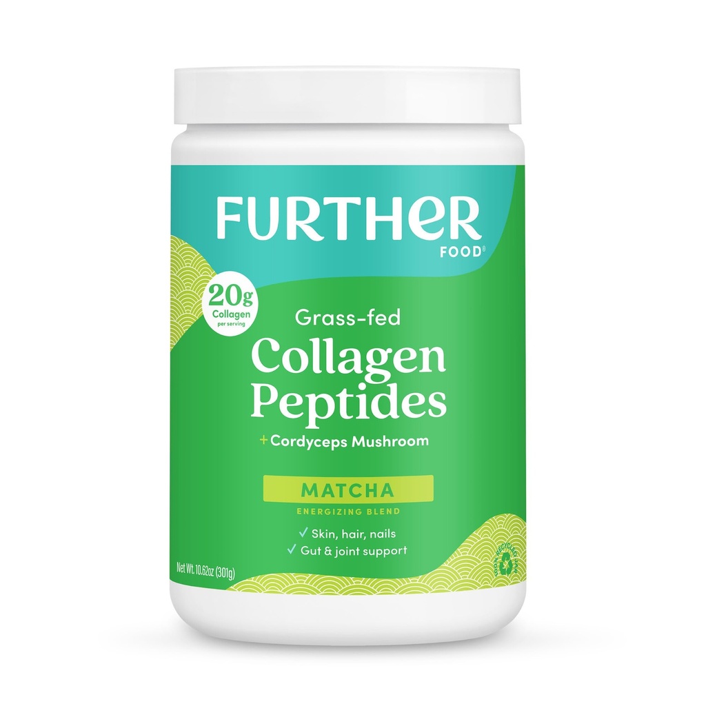 Más alimentos Matcha Collagen Peptides Polvo - Orgánica Matcha & Cordyceps para todo el día Energía, Claridad Mental &amp; Immunity & Premium for Gut Health, Joints, Skin, Hair & Nails 10.62 oz