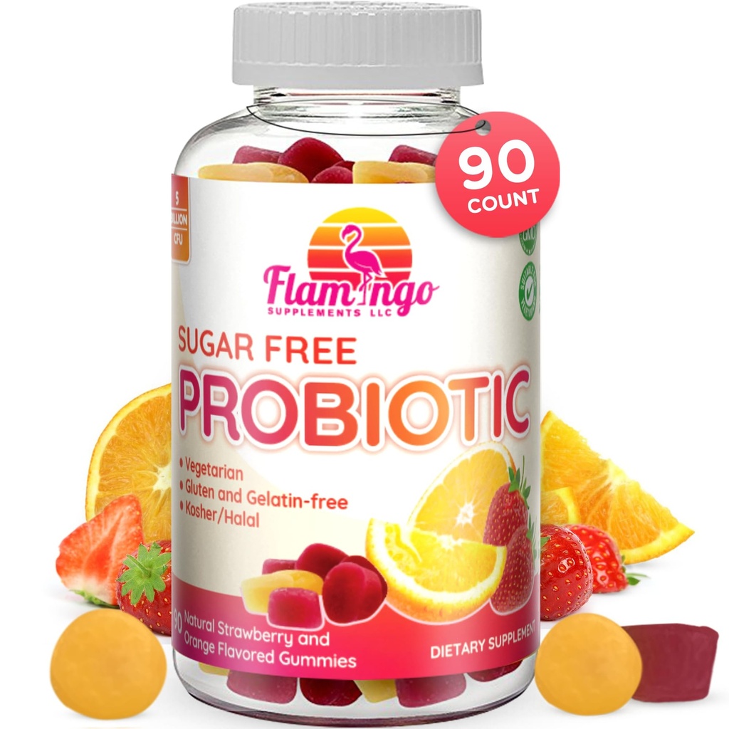 Probióticos Gummies Azúcar Gratis 3 Billones CFU Reducir Gas, Bloating - Probióticos para Mujeres, Niños y Hombres Probiótico- Bacillus Coagulans- Natural, Vegan, Vegetariano, Kosher, Halal –90 Probióticos Gummy