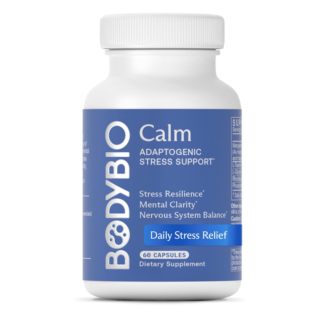 BodyBio Calm - Natural Stress Relief Blend with Rhodiola, Glycine & Phosphatidylserine - Supports Relax, Mental Focus &amp; Balanced Cortisol - Non - Drowsy Formula