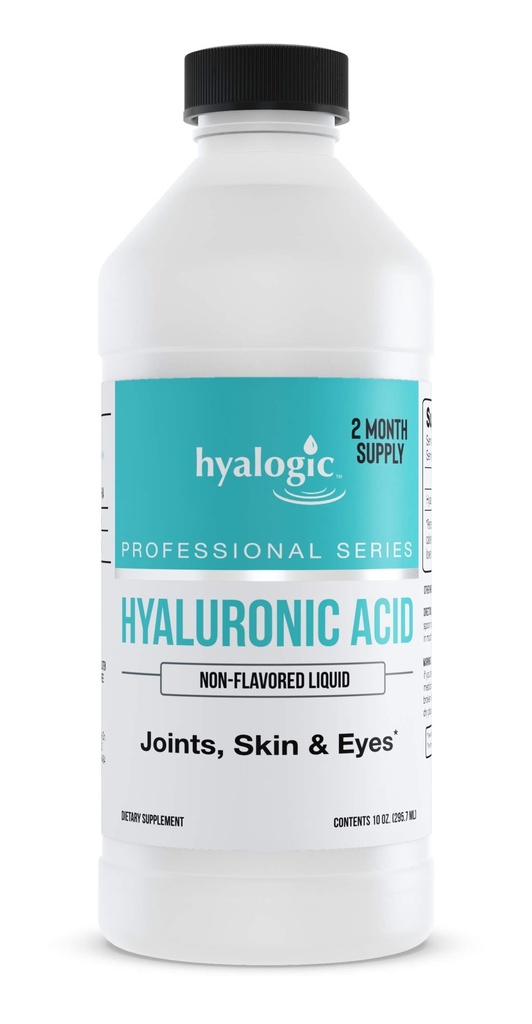 Hyalogic Professionals Series - Suplemento de ácido hialurónico para la hidratación del cuerpo entero - 100 mg Ingestible HA Líquido Suplemento; sin olores, sin sabor y sin conservante libre para los ojos de piel - 10 oz