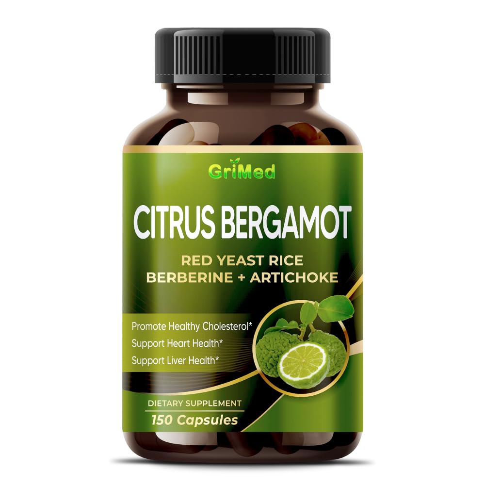 Citrus Bergamot 50:1 Extracto 20,400 mg con arroz de levadura roja, ajo, Artichoke para colesterol saludable, salud cardíaca - Hecho en los EE.UU. (150 Cuenta (Pack de 1))