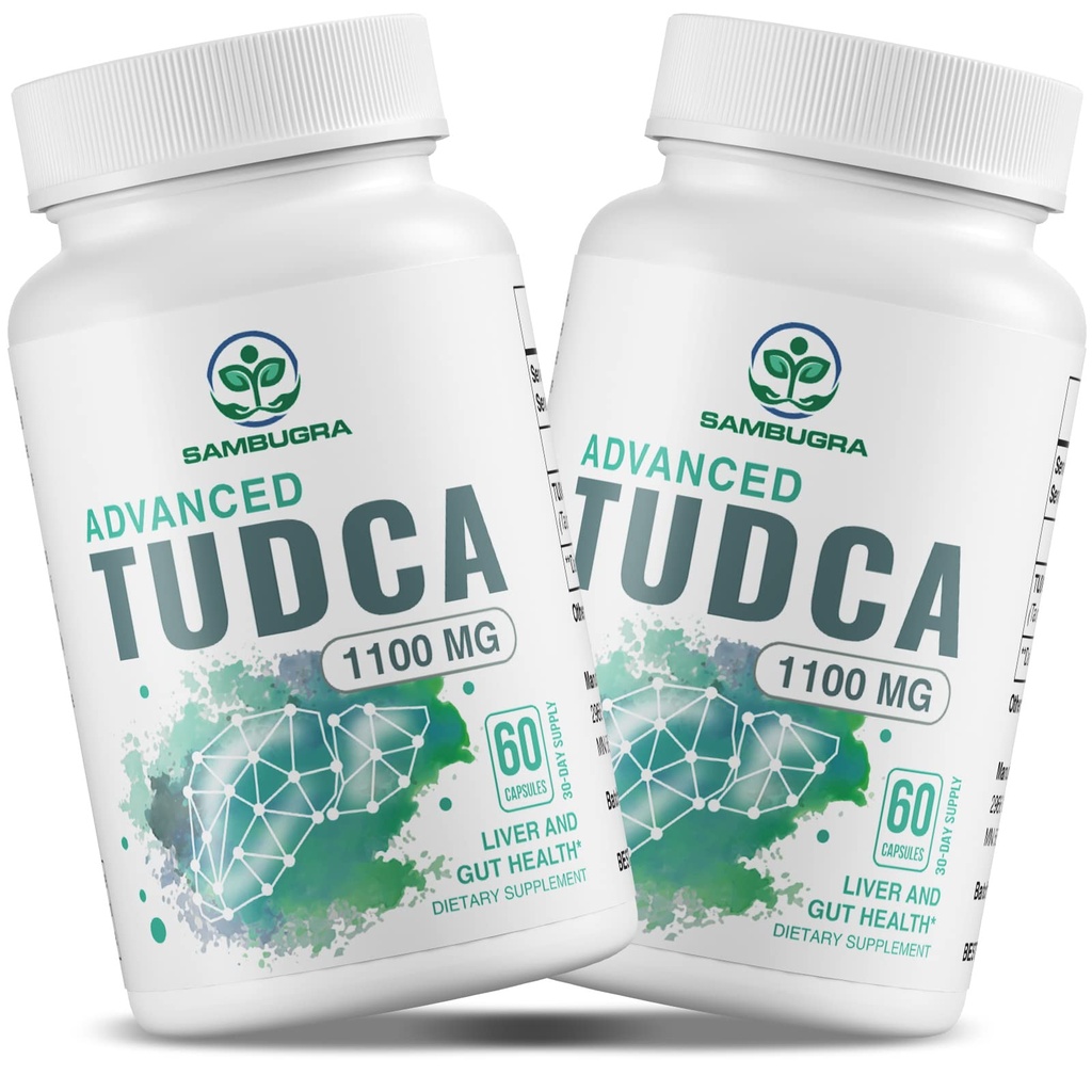 Sambugra TUDCA Suplementos Hígados 1100mg, 3a Parte testó Ultra Strength Bile Salt TUDCA Suplemento, soporte para limpieza y reparación de desintoxicación, 120 cápsulas
