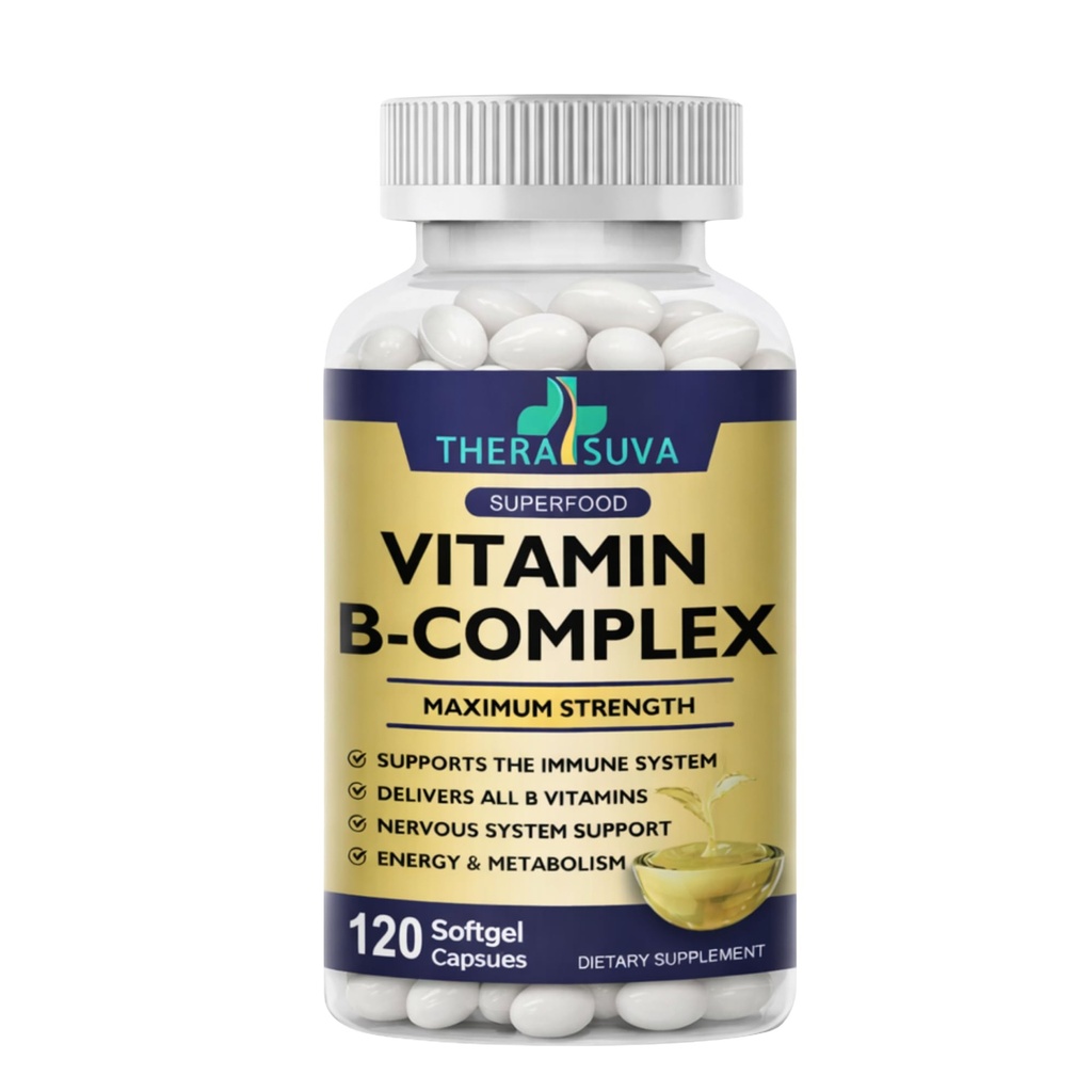 Vitamina B-Complex + CoQ10 + Vitamina C - Max Strength Supplement for Energy, Metabolism Support, 120 Softgels, 60 Day Supply