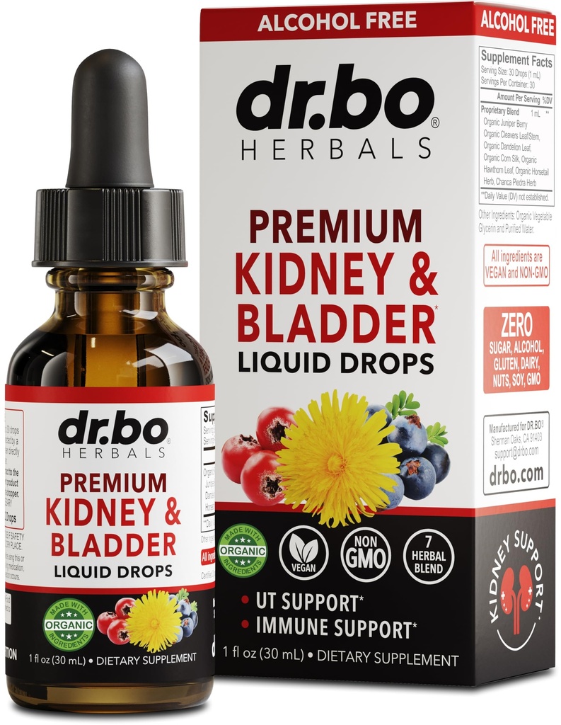 Apoyo al riñón Suplemento Salud de la vejiga - Suplementos de limpieza renal orgánicos gotas Juniper Berry Cleavers Dandelion - Renal Kidney Cleanse Detox Urinary Tract Herbal Bladder Support Flush Kidneys 1oz