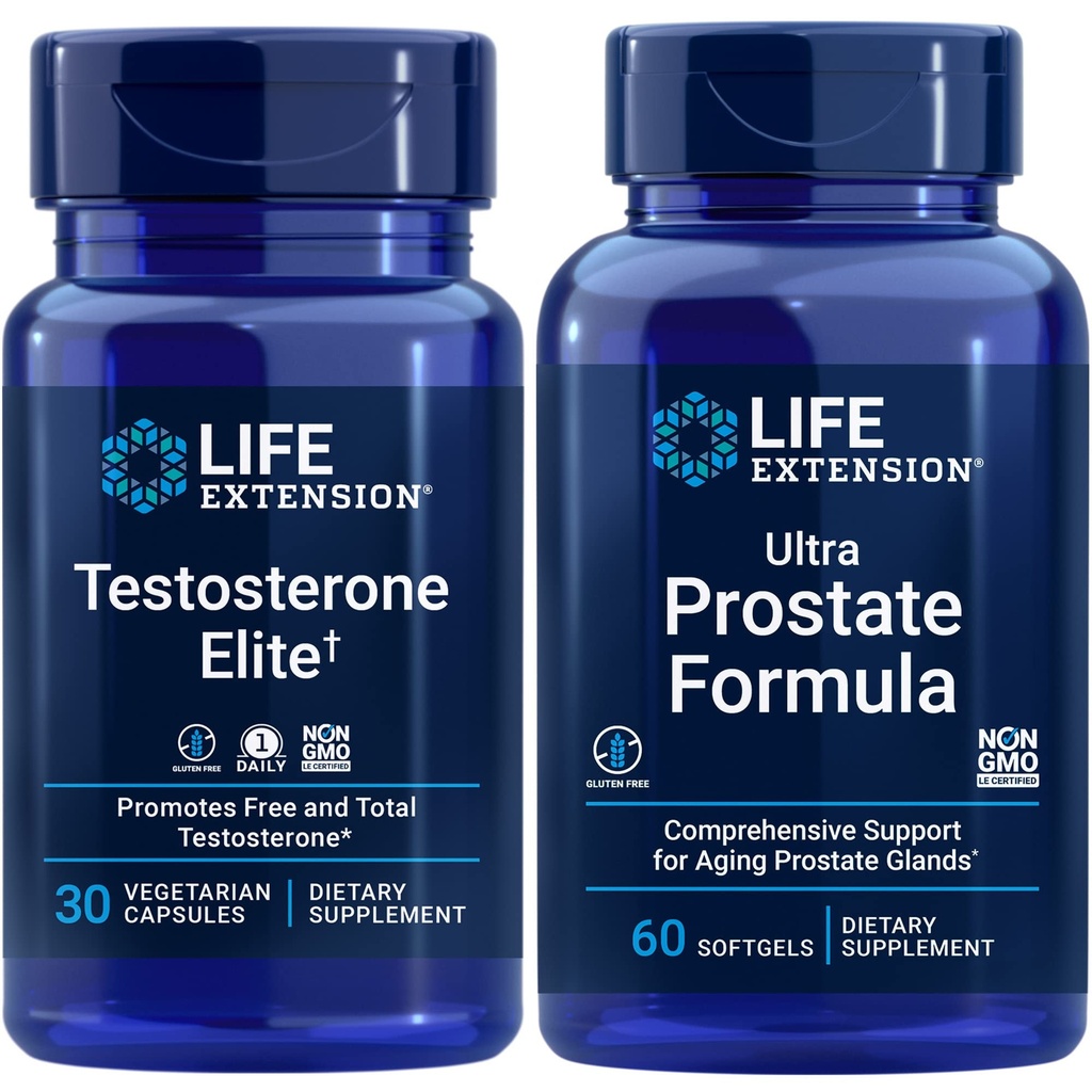 Extensión de la vida Testosterona Elite, 30 cápsulas vegetarianas ← Fórmula Ultra Prostat, 60 softgels ← Prostat saludable, Apoyo a la producción de testosterona, Suplementos para hombres
