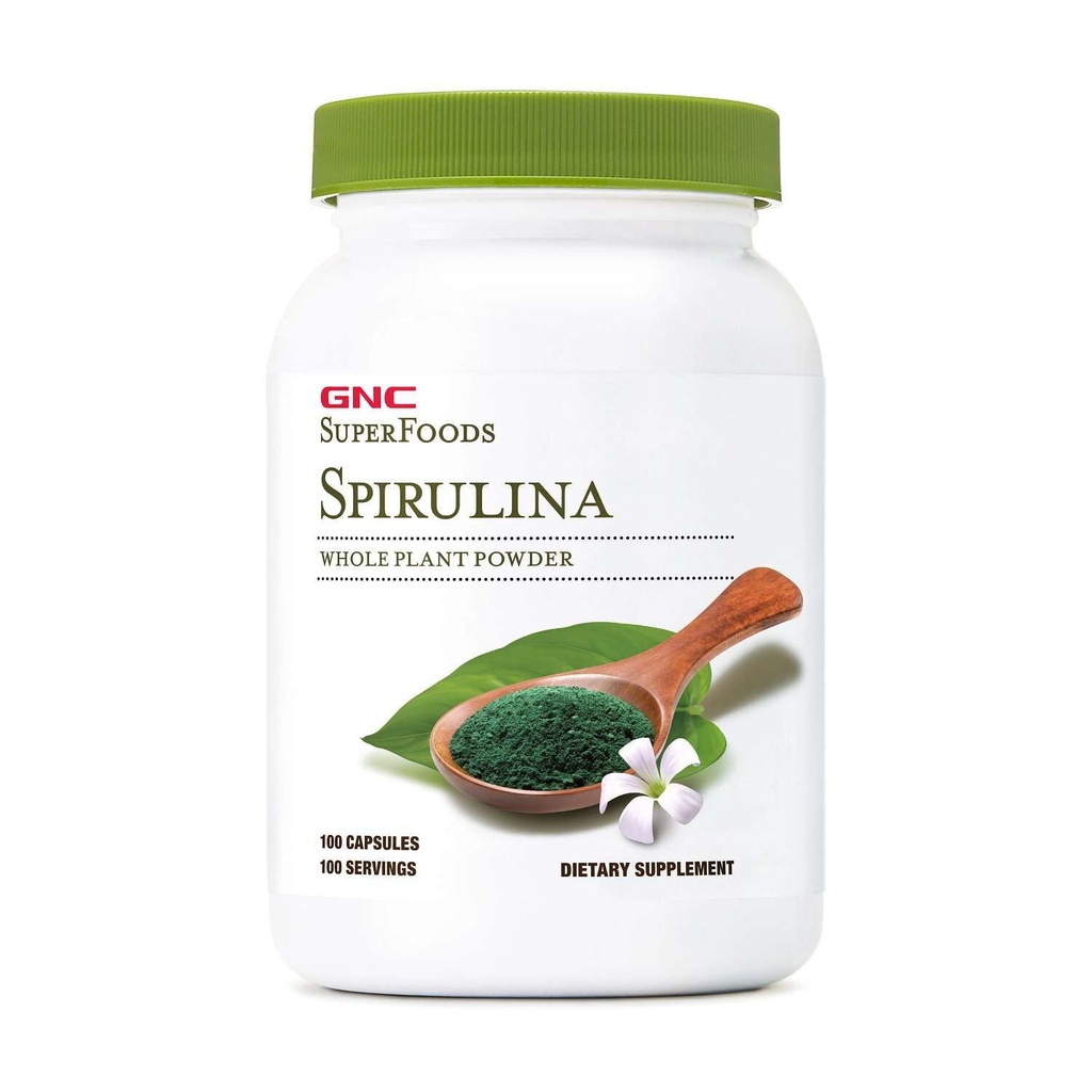 SuperFoods GNC Spirulina Capsules enteros de polvo vegetal, 100 cápsulas, 100 servidos