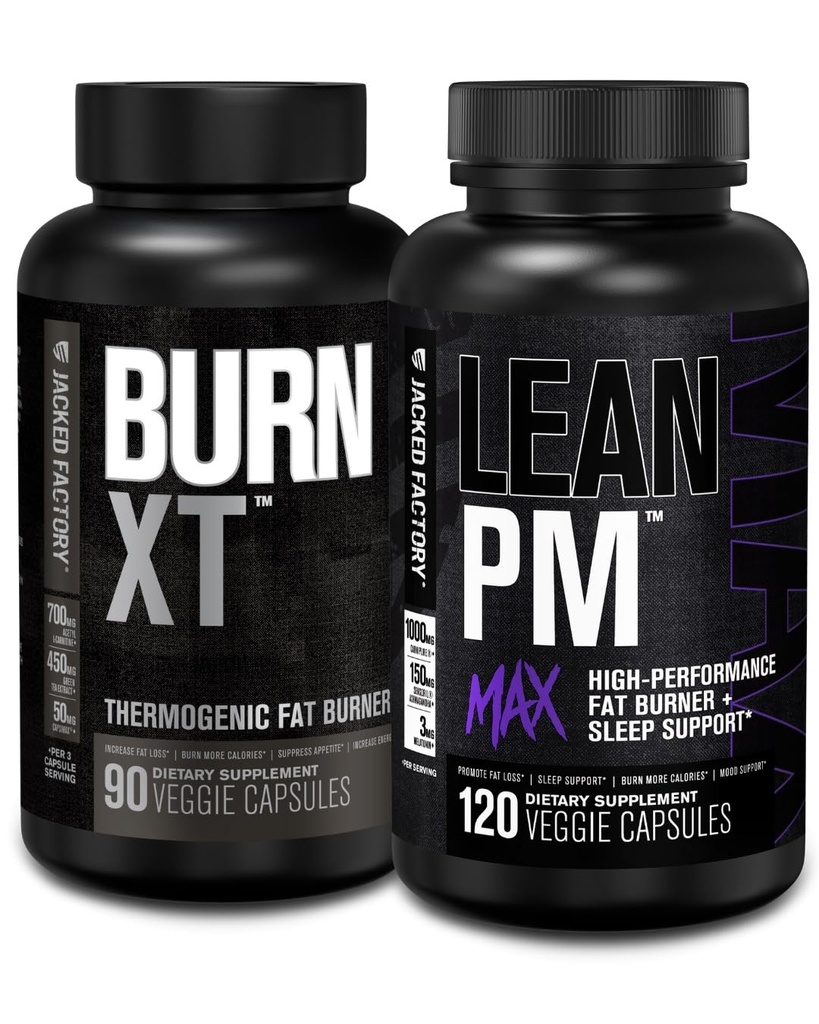 Jacked Factory Burn XT Thermogenic Fat Burner - Appetite Suppressant " Nootropic Energy Booster (90 Capsules) " Lean PM Max High-Performance Weight Loss, Sleep Support latitud (120 cápsulas)