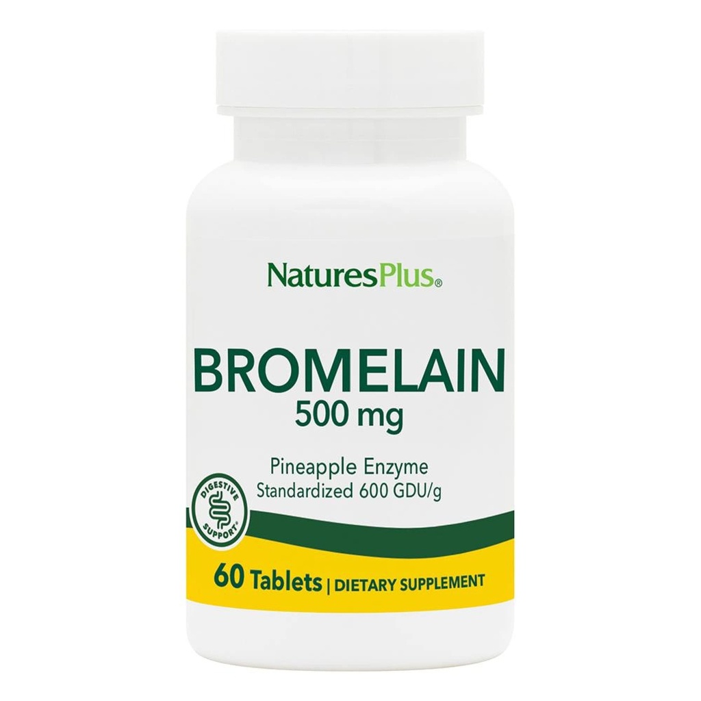 Natures Plus Bromelain - 500 mg - Suplemento Proteolítico Natural - 60 Tabletas Vegetarianas (60 Serviciones)