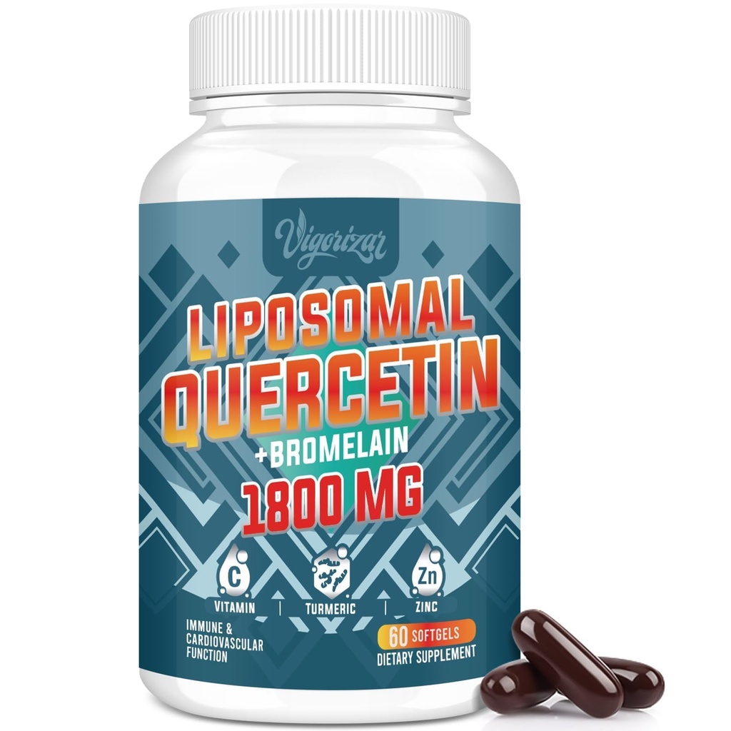 Liposomal Quercetina Fitooma, Quercetina con Bromelaina, Zinc &amp; Vitamina C, Complejo de Fitooma Bioactivo, 20X Absorción Superior - 60 Softgels