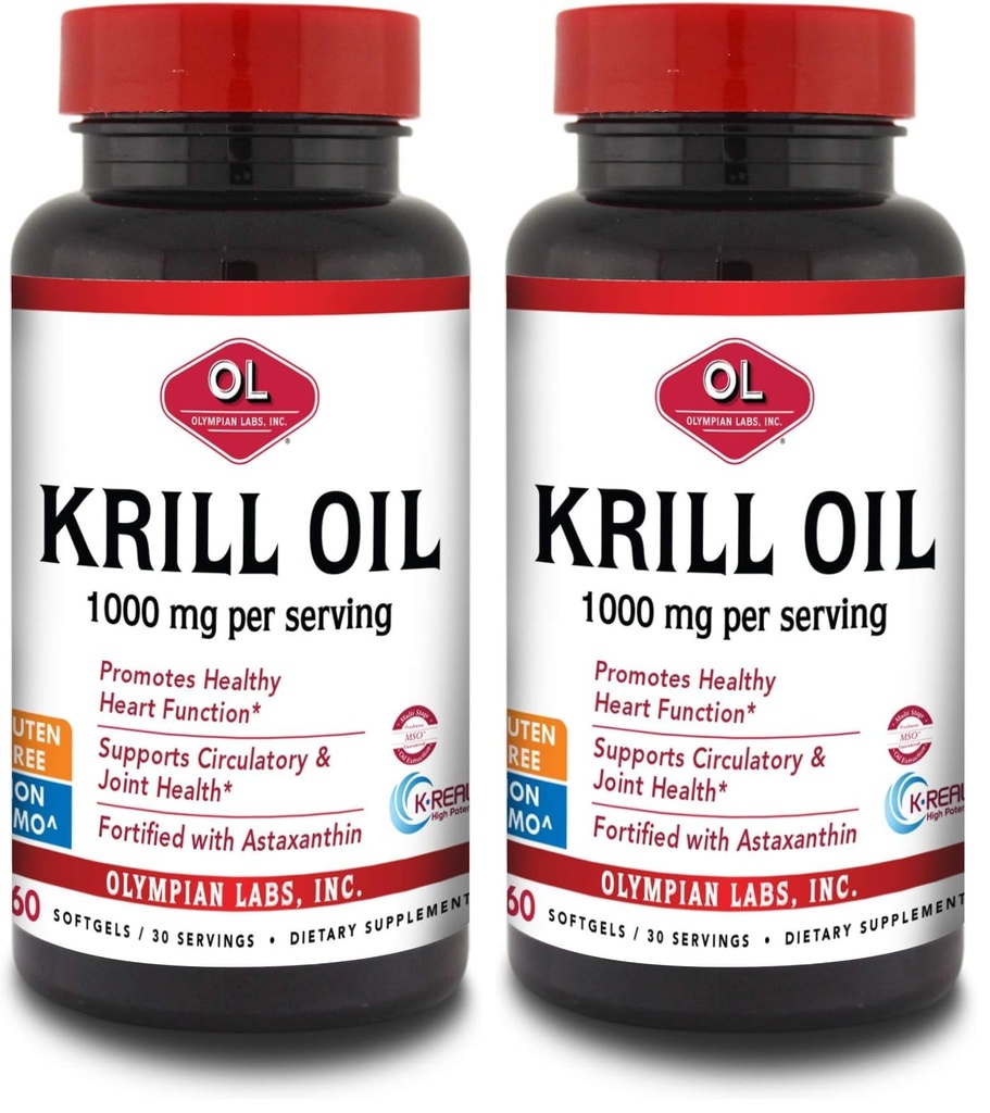 Olympian Labs Antártico Krill Oil, 1000mg Caps con Astaxanthin, Omega-3, EPA, DHA, Immune, Joint &amp; Brain Support, 60 Softgels (Pack of 2)