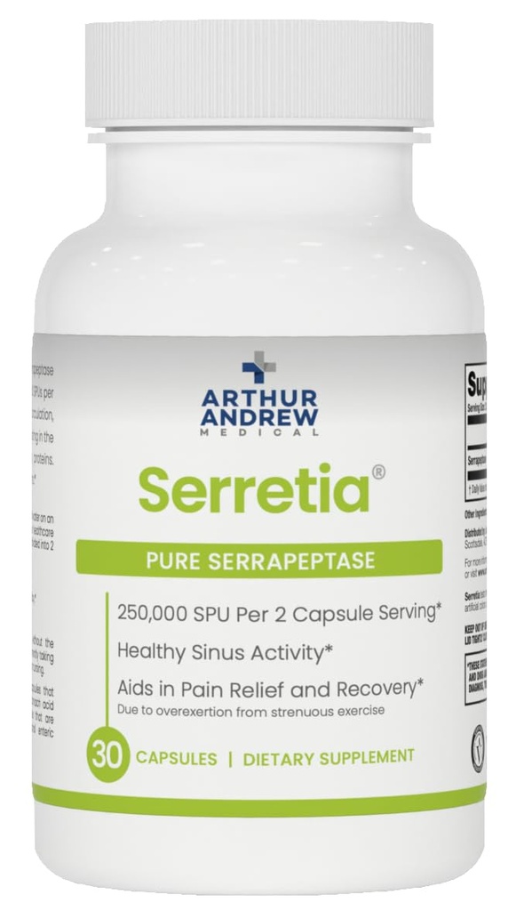 Arthur Andrew Medical, Serretia, Serrapeptase Formula for Muscle and Sinus Support, 30 cápsulas