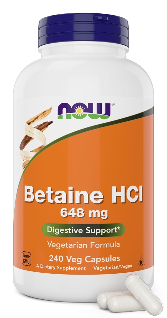 Ahora Betaine HCl 648mg 240 Veg Capsules (Pack of 2) - Enzymes Digestivos Suplemento - Mejorado con Pepsin Protease para Protein Digestion Support