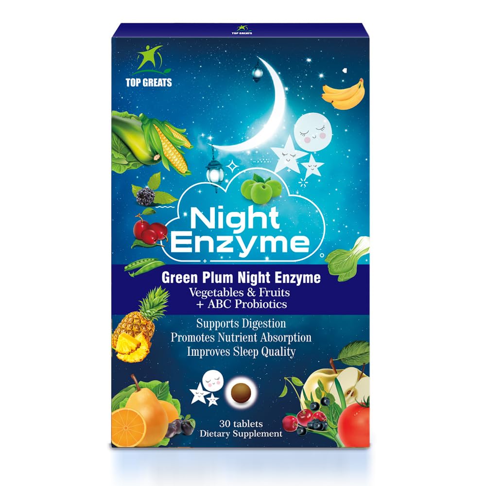 Enzima nocturna, Enzimas digestivos diarios, Frutas de Plum verde y verduras con probióticos, Bloating de alivio, mejor calidad del sueño, para hombres y mujeres, promover la salud digestiva- 90 Tabletas