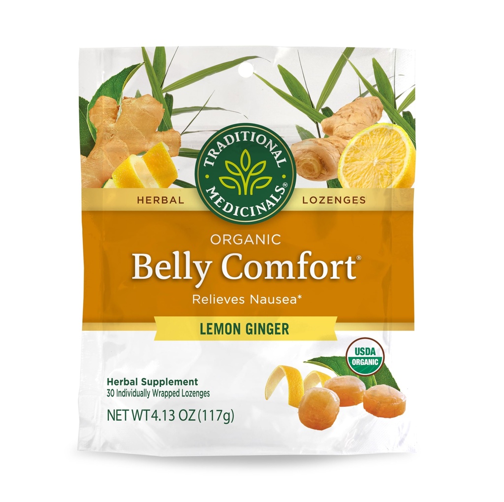 Medicinales Tradicionales, Confort de Belly Organic Lozenges Lemon Ginger, Alivia la Nausea, 30 Lozenges