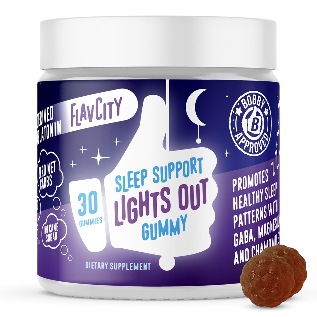 FlavCity Melatonin Sleep Gummies for Adults, Lights Out Gummy - Chewable Sleep Support Supplement with Plant-Based GABA, Magnesium " Chamomile for Deep " Restful Bedtime, 30-Day Supply