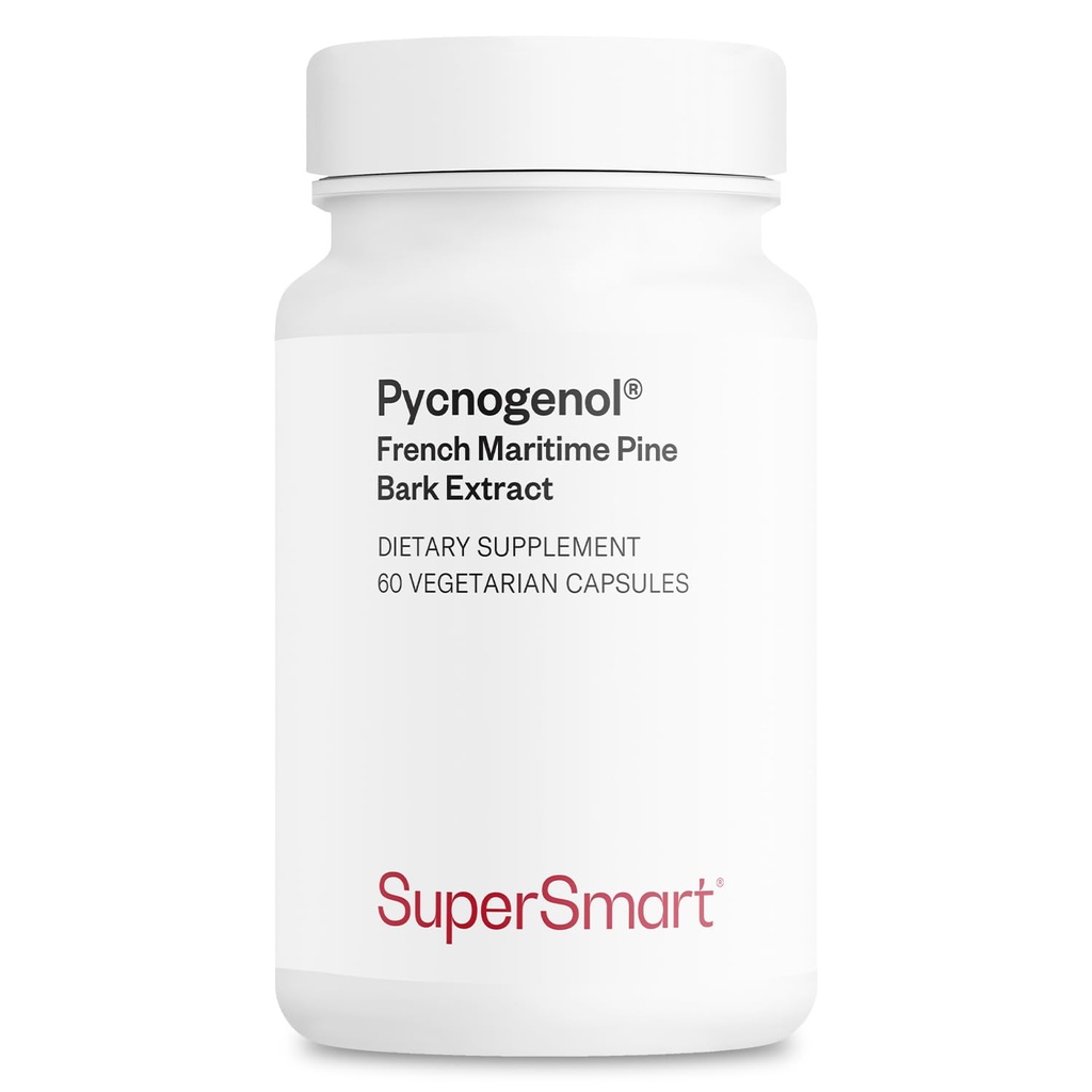 Supersmart - Pycnogenol 200mg por día (Patented & Highly Bioavailable) - French Maritime Pine Bark Extract ← Non-GMO &amp; Gluten Free - 60 cápsulas vegetarianas