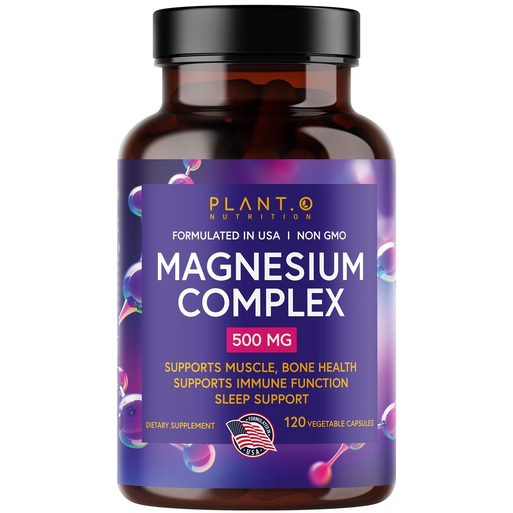 Planta.O Suplemento Premium de Magnesio [Oxido vegano " Citrato, 500 mg] Complejo de alta absorción para dormir, calma, relajante muscular, energía natural, cápsulas vegetarianas no GMO 120