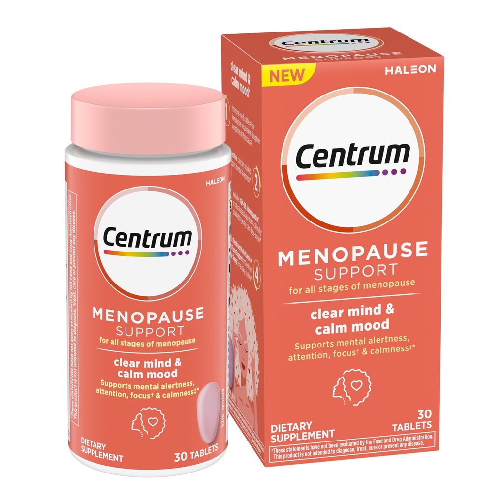 Centrum Clear Mind and Calm Mood Menopause Support Tablets, con enXtra clínicamente estudiado, 30 Conde