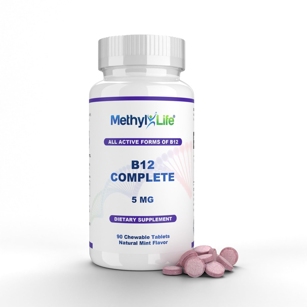 Methyl-Life® B12 Complete – 5000 mcg Methylcobalamin + Hydroxy B12 + Adenosylcobalamin | Vegan, Non-GMO, Gluten-Free | 90 Chewable Tablets