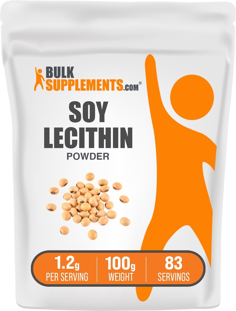 BulkSupplements.com Soja Lecithin Powder - Lecithin Suplemento, Suplemento Nutricional, Grado Alimentario - Gluten Free, 1.2g por Serving, 100g (3.5 oz) (Pack of 1)