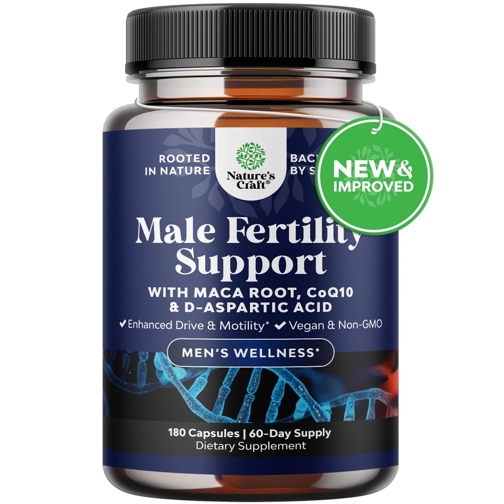 Pre Conceive Male Reproductive Supplement - Reproductive Cells Health with CoQ10, Maca Root, Methyl Folate & D-Aspartic Acid - Mens Conceive Cells Count Support - Support for him, 180 Count