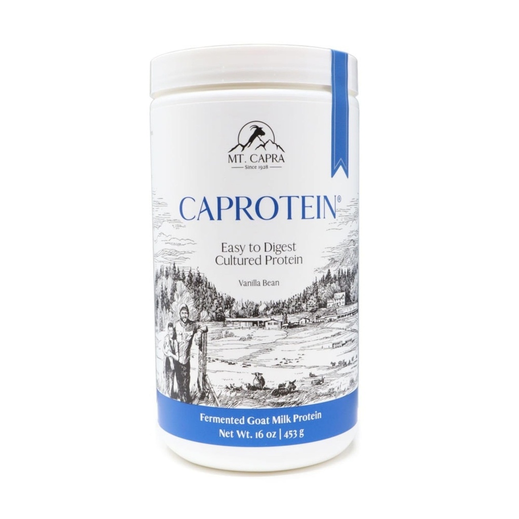 Mt. Capra Caprotein ← Casein Protein Concentrate, Fermented Goat Milk Protein de Grass-Fed Pastured Goats, Extremely Easy to Digest ← Vanilla Bean ← 23 Servings - 16 oz