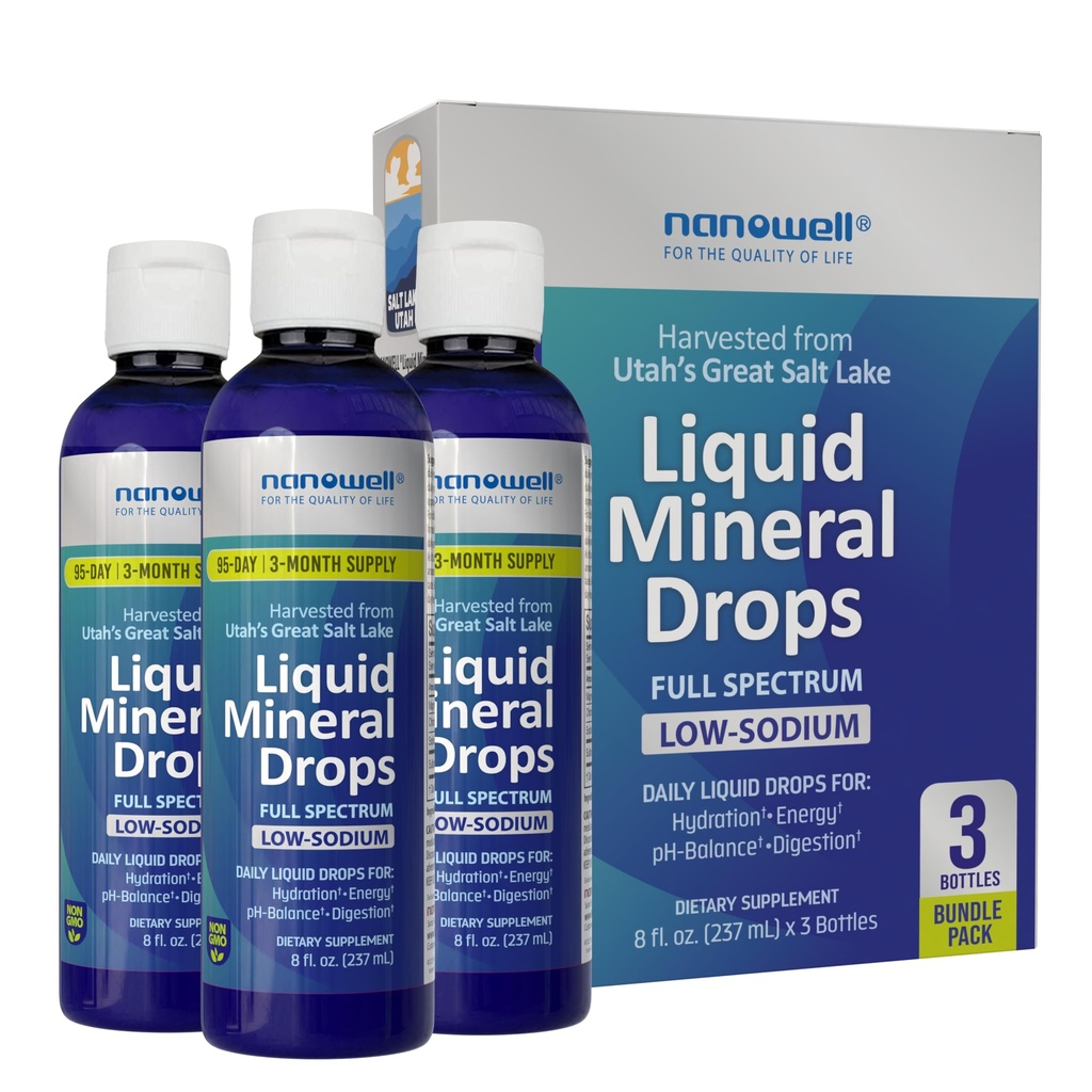Liquid Mineral Drops - Trace Mineral Supplement TEN Full Spectrum Minerals TEN Ionic Liquid Magnesium, Chloride, Potassium TEN Low Sodium TEN Energy, Electrolytes TEN 288 Day Supply, 8 fl oz (Pack of 3)