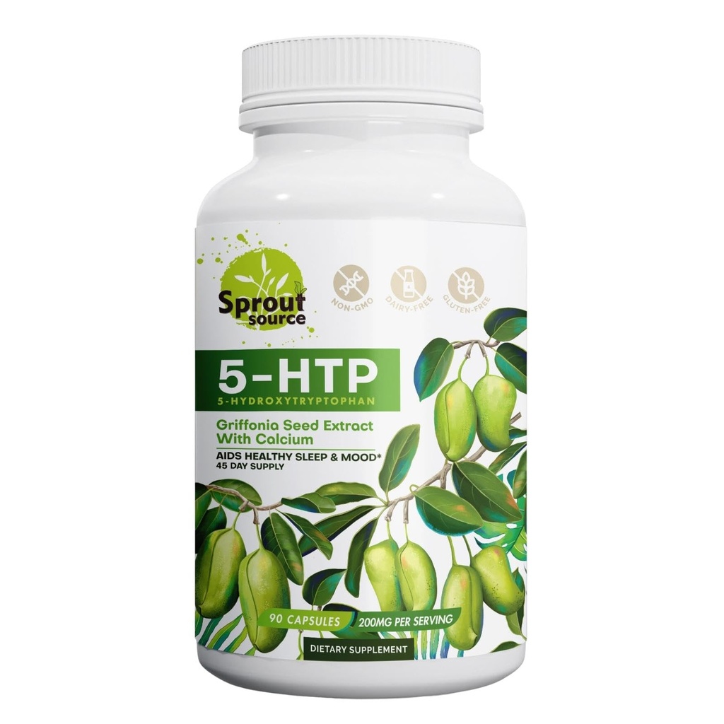 5-HTP Suplemento 200mg, soporta el sueño saludable con calcium – no GMO, sin gluten – 90 cápsulas