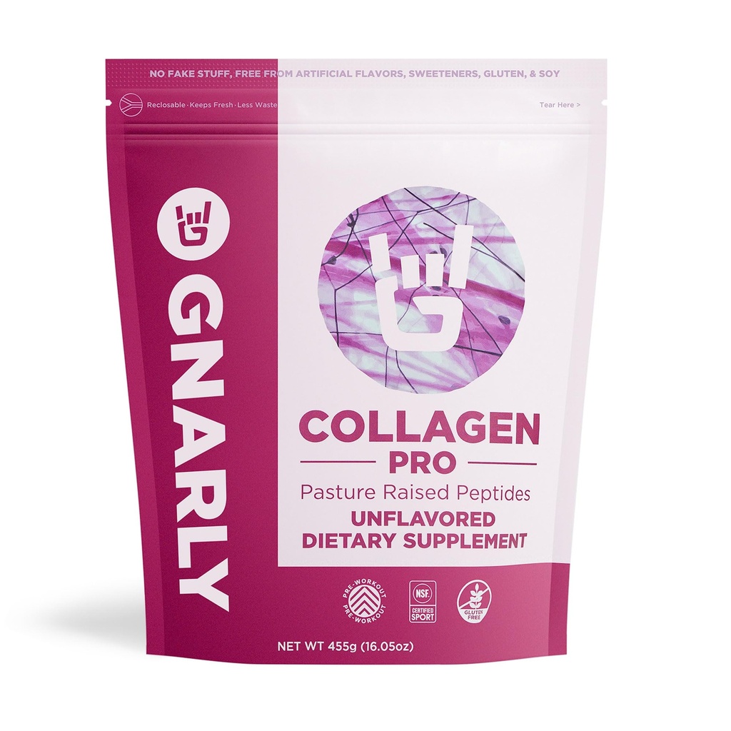 Péptidos Gnarly Nutrition Collagen - Gnarly Collagen Pro con Vitamina C, Zinc & Copper – NSF Sport Certified, Protein Synthesis Vitamin Powder – Unflavored, 16.05 oz (30 Servings)