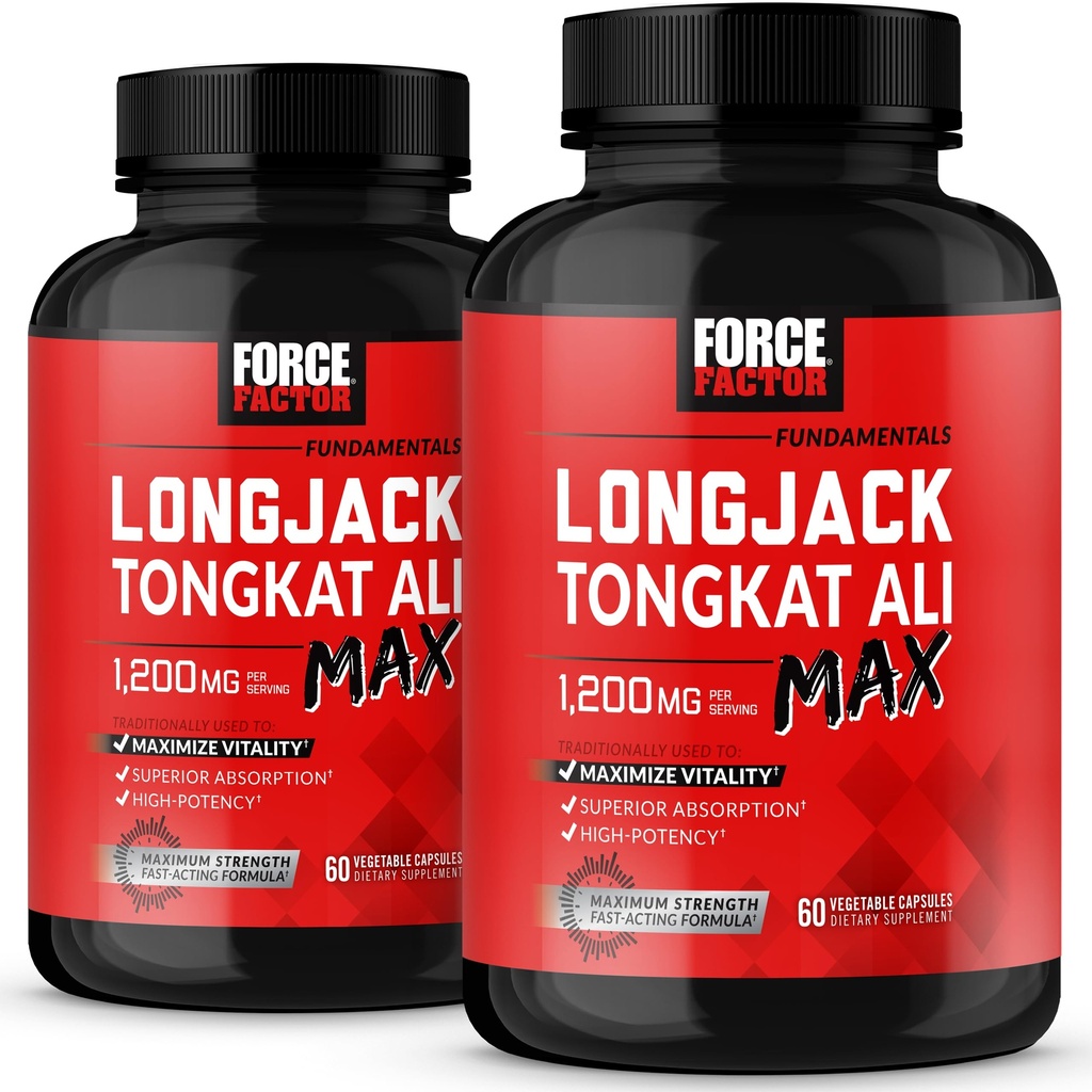 Factor de fuerza Longjack Tongkat Ali Max, Tongkat Ali para Hombres, Hombre Stamina y Vitalidad Suplemento Hecho con ingredientes naturales clave para la absorción superior, 1200 mg, 120 cápsulas, 2-Pack
