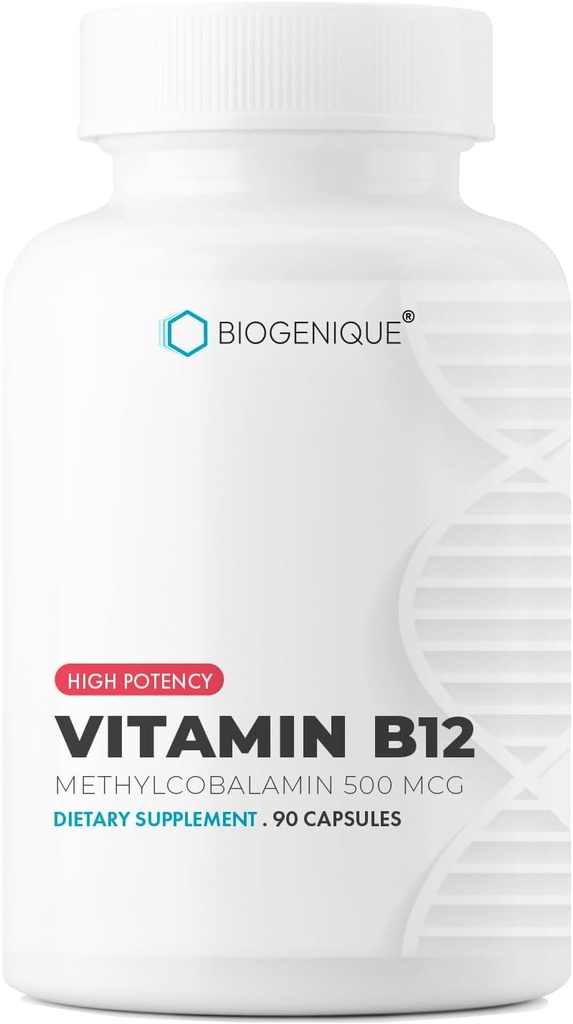Vitamin B12 - as Methylcobalamin Supports Energy Metabolism, Nervous System Health, Blood Cell Function and Methylation - Non OGM, Gluten-Free, Vitamin Supplement, 90 Capsules