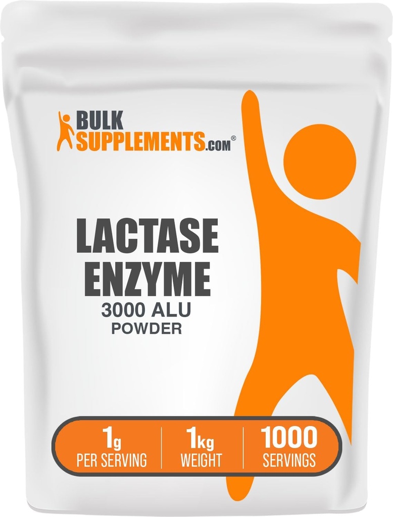 BulkSupplements.com Enzyme Lactase (3000 ALU) Powder - Suplemento Lactase Enzyme, Apoyo Digestivo - Gluten Free, 1g por Serving, 1kg (2,2 libras) (Pack of 1)