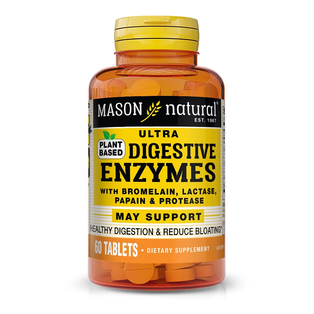 MASON NATURAL Plant Based Ultra Digestive Enzymes with Bromelain, Lactase, Papain &amp; Protease - Supports Healthy Digestion &amp; May Reduce Bloating, 60 Capsules