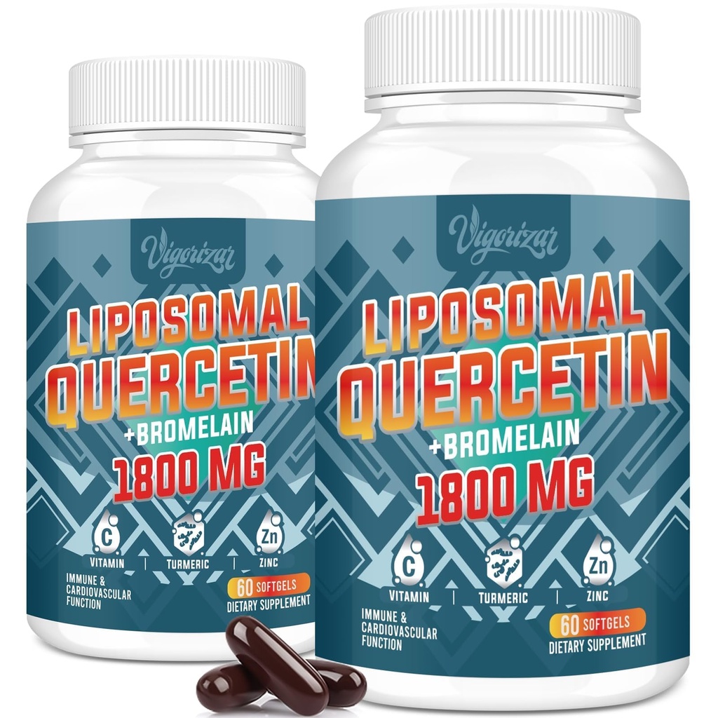 Liposomal Quercetina Fitooma, Quercetina con Bromelaina, Zinc &amp; Vitamina C, Complejo de Fitooma Bioactivo, 20X Absorción Superior - 120 Softgels