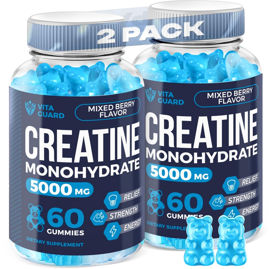 5000mg Creatine Monohydrate Gummies Fórmula para Hombres y Mujeres Ultimate Muscle Builder, Energy Booster & Pre-Workout Suplemento (2 Pack)