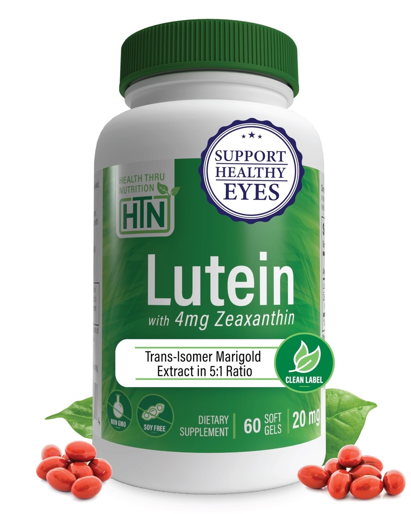 Lutein 20mg con Zeaxanthin 4mg 60 Softgels tención All-Trans Marigold Extracto en la naturaleza Identical 5:1 Ratio ← Soporta Ojo Saludable, Esquí y Cerebro ← No GMO Soy &amp; Gluten Free ← Salud Thru Nutrition
