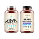 AMANDEAN Brain & Vegan Omega-3 Bundle: Magnesium Threonate, USA-Grown Lion's Mane 6:1, Alpha-GPC & Algae DHA/EPA. Grasas esenciales de base vegetal para la salud cerebral, del ojo, del corazón. Fish Oil Alternative.
