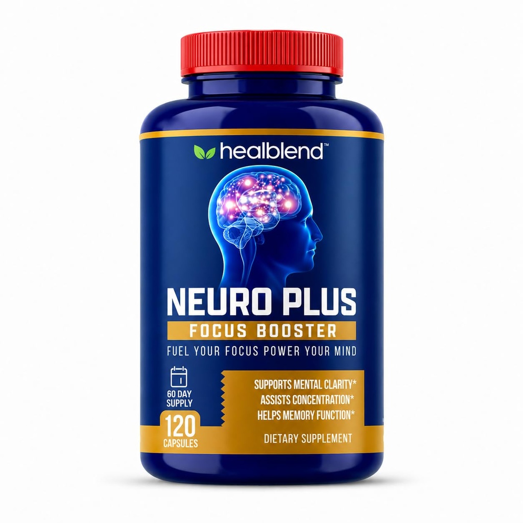 healblend Neuro Plus Focus Booster - Advanced Brain Support Supplement with Vitamin B6, B12, Folate - Mejora la memoria, la concentración, la claridad mental y la función cognitiva – 120 cápsulas