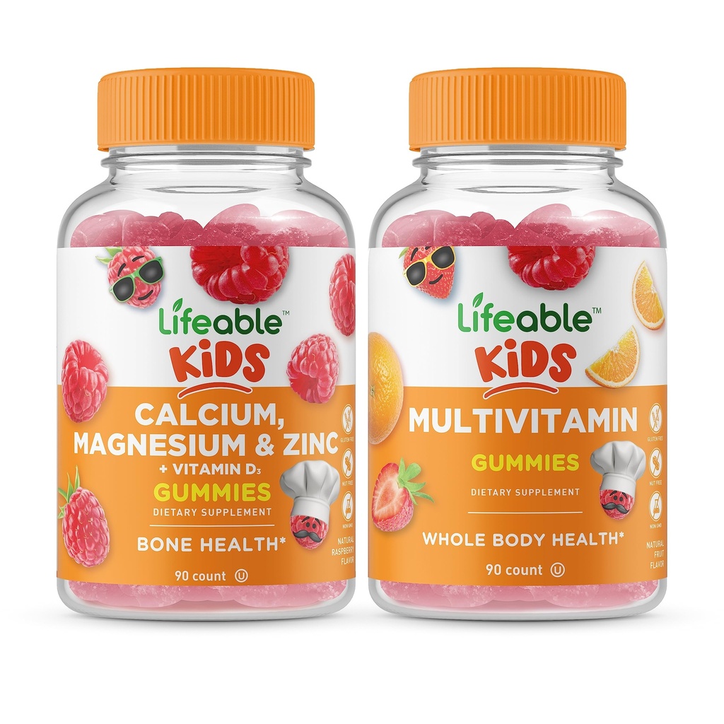 Magnesio de calcio Lifeable &amp; Niños Zinc + Niños multivitaminas - Gran Tasting, Suplemento de vitamina, Gluten Gratis, GMO Gratis, Gummy Chewable