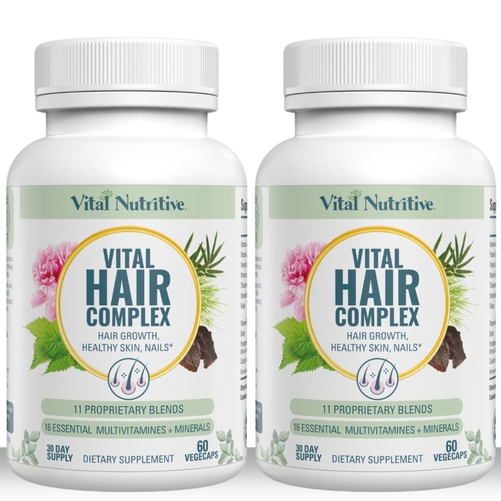 Complejo de Pelo Vital -Vitaminas de Crecimiento de Hair para Mujeres y Hombres -Biotina & Vitamina B -Suplemento de Crecimiento de Hair para la Piel Saludable &amp; Pelos -Hormona &amp; Gluten Gratis -Hair Vitaminas para Mujeres